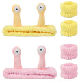 Snail Face Wash Headband Skincare & Wrist Bands for Washing Face Set Cute Spa Headband for Women and Wrist Faces Wash Bands for Shower, Facial Cleaning, Soft Coral Fleece Makeup Headbands,Yellow＆Pink