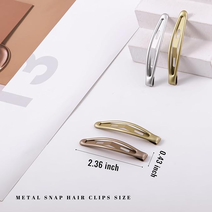 16 PCS Snap Hair Clips Metal Barrettes for Women Non Slip Barrettes for Thick and Thin Fine Hair,Silver Gold Brown Rose Gold,2.36 x 0.43 Inches.