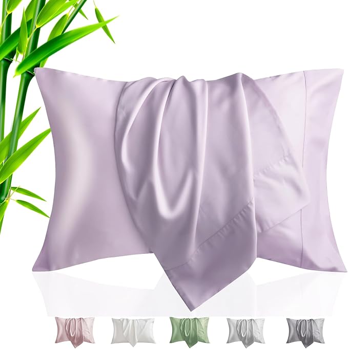 TELUS Pillow Cases Queen Size 2 Pack, Bamboo Rayon & Lyocell Pillowcase with Envelope Closure, Cooling Breathable Pillow Cover for Hot Sleeper & Night Sweats, 20x30 inch, Light Purple