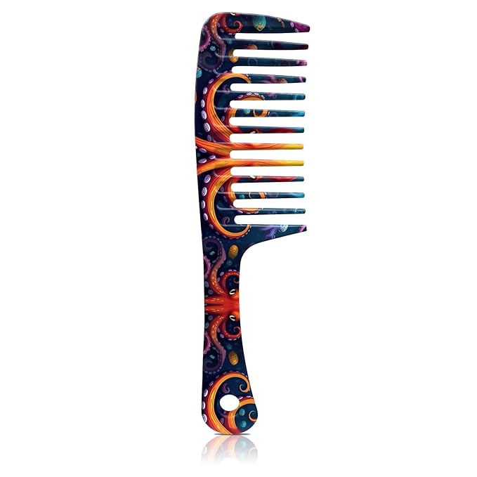 Wide Tooth Comb,Effortless Tangle Removal for Curly, Wet, Long Hair Wet,Cute Aesthetic Design for Women Men and Girls (Orange-18)