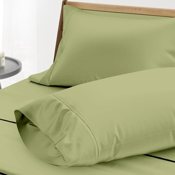 THREAD SPREAD 100% Egyptian Cotton Pillow Cases - 1000 Thread Count Pillow Cases Queen/Standard Size Set of 2, Soft & Breathable Extra Long Staple Sateen Cotton Pillow Covers for Bed - Sage Green