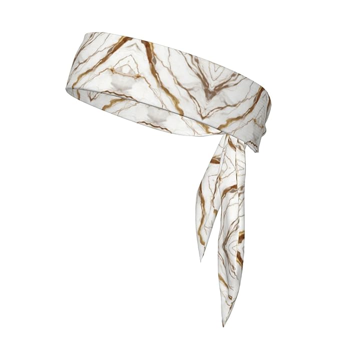 Men Women Fashion Sports Sweat Band Hair Accessories for Sports Workout Shower, Long Multifunction Gold White Marble Art Head Ribbon Headwear