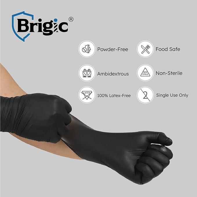 Disposable Nitrile Gloves, Textured Grip, 4mil, Lightweight, Slip-Resistant, Black