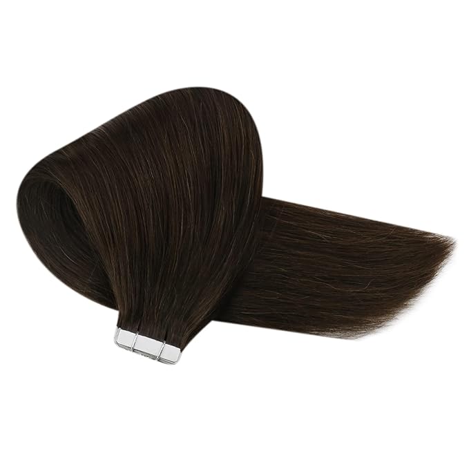 Sunny Hair Tape in Hair Extensions Real Human Hair Invisible Remy Hair Extensions Tape ins for Women Darker Brown 18 inch 20Pcs 50G