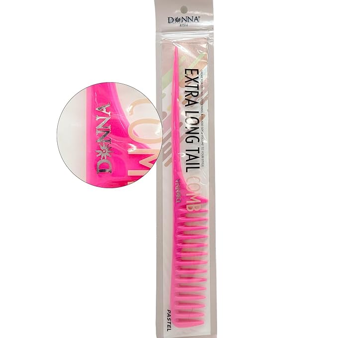 DONNA Extra Long Tail Comb – Wide Tooth Styling Comb with Long Handle for Parting, Sectioning & Braiding – Anti-Static Pastel Hair Comb for Natural & Curly Hair, PINK COLOR 1PC