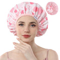 Years Calm Shower Caps For Women Reusable Waterproof，Pattern And Solid Color Dual-Layer Design For Dual-Layer Usable，Protects Hair In Shower, Spa, Cooking, Clean & Travel (Pink, Extra Large)