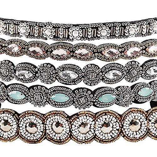 Teenitor 5pcs Hairbands for Women, 5 Rhinestone Beaded Headbands, Head Bands for Women's Hair Fashionable Handmade Crystal Beaded Elastic hairbands, 20-26.8"(51-68cm), 1 Count (Pack of 5), HAIRBAND