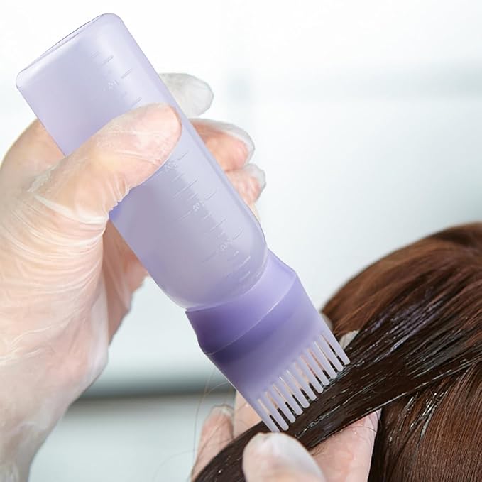 ELANE 4 Pack Root Comb Applicator Bottle,Oil Comb Applicator for Hair Dye Shampoos,Salons. (2 pink + 2 purple)