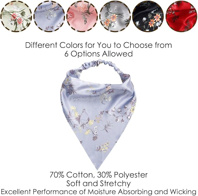 6 Pack Hair Scarf Headband for Women Elastic Bandana Head Scarf Large Boho Triangle Kerchief with Clips Non Slip Scarves