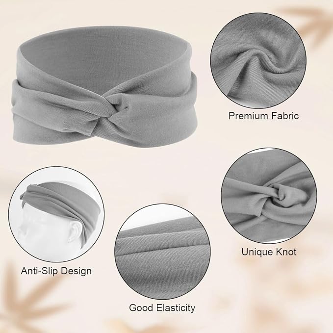 6 Pack Headbands for Women, Wide Stretchy Head Wraps, Soft Vintage Fashion Hair Bands for Women's Hair, Non-slip Head Bands Boho Knotted Head for Sports, Yoga, Skincare, Outdoor Occasions