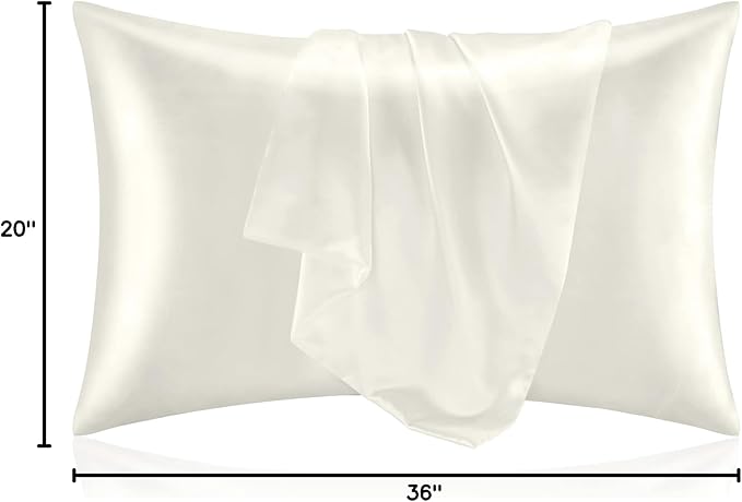 BEDELITE Satin Pillowcase for Hair and Skin, Super Soft and Cooling Similar to Silk Pillow Cases 2 Pack with Envelope Closure, Gift for Women Men(20"x36" King Size, Ivory)