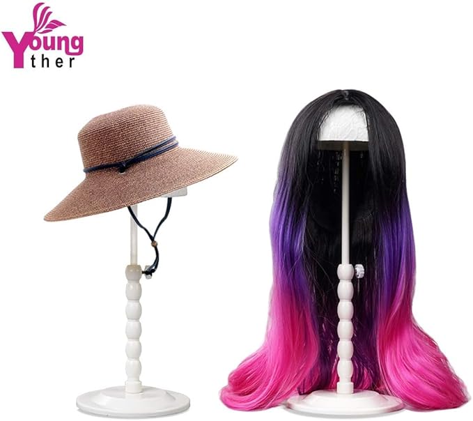 Youngther 2Pcs Wig Stand Adjustable Height Hat Display Portable Folding Wig Head Holders Plastic Wig Stand for Styling Wig Hair Drying Display(2 PCS (PACK OF 2) )(PACK OF 2)