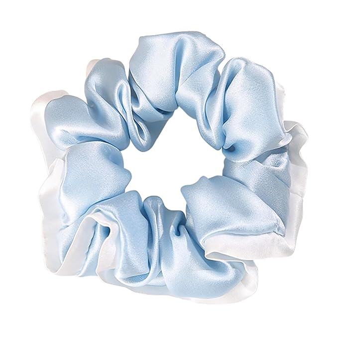 DAISYSILK Pure Mulberry Silk Hair Scrunchie for Women Gentle No-Crease Silk Hair Tie Smooth Elastic Ponytail Holder (Ice Blue)