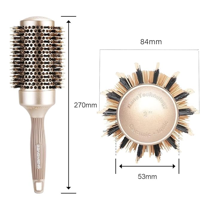 Round Barrel Anti-Static Hair Brush with Boar Bristles, Nano Thermal Ceramic Ionic Tech | For Extra Shine | Protect Hair, Enhance Texture, For Straightening & Drying (2inch)