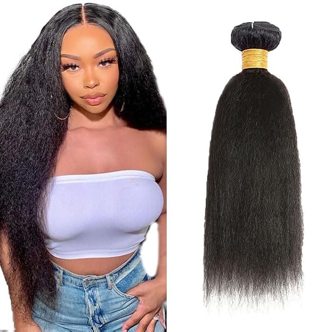 Bundles Human Hair Color 1B Kinky Straight Bundles Brazilian Virgin Remy Hair Extensions 16 Inch Niegmeag Double Weft Soft and Silky Natural Black Yaki Straight Bundle 100g