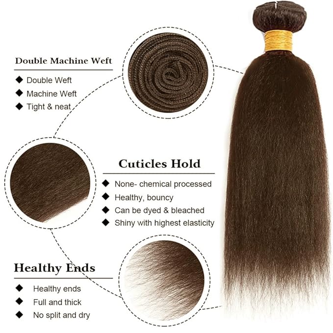 34 34 34 Inch Chocolate Brown Bundles Human Hair Brown Yaki Straight Bundles Brazilian Virgin Remy Hair Extensions Niegmeag Double Weft Color 4 Kinky Straight Bundle Hair Weave 300g