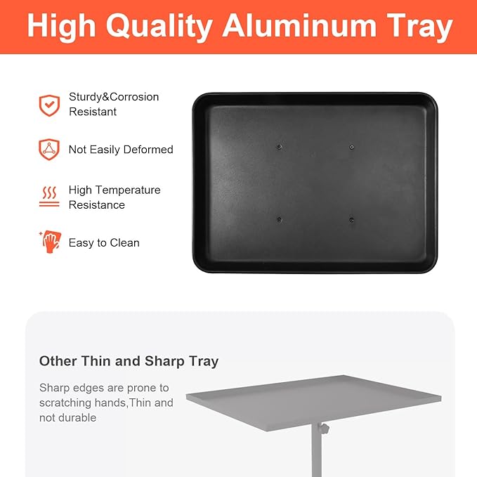 Salon Tray Cart Salon Rolling Tray, Tattoo Tray with Wheels Adjustable Height, Service Storage Tray Trolley for Beauty Clinic Spa