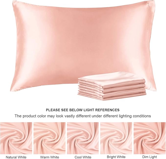 BEDELITE Satin Pillowcase for Hair and Skin, Super Soft Similar to Silk Pillow Cases 4 Pack with Envelope Closure, Cooling Pillowcases for Women Men (20"x26" Standard Size, Coral)