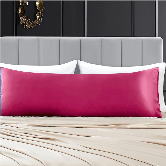 Aormenzy Satin Body Pillow Cover Set of 2, 20x54 Inches Hot Pink Body Pillow Case for Adults, Silky Soft & Cooling Body Pillow Pillowcase with Envelope Closure