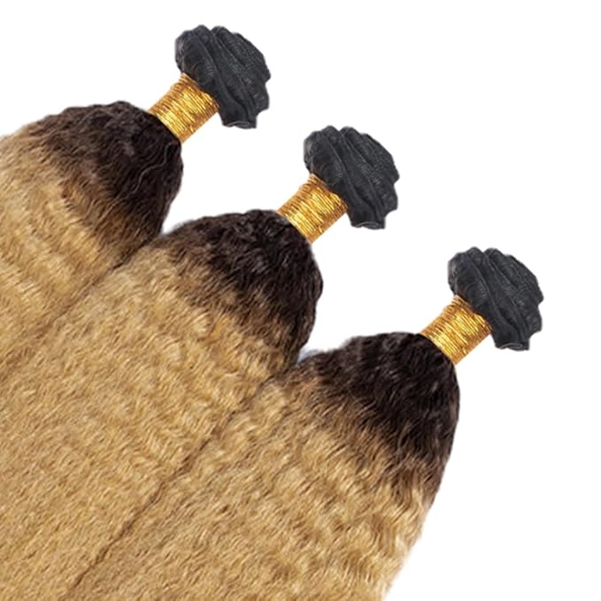Ombre Blonde Bundles Human Hair 1B27 Kinky Straight Bundle Niegmeag Virgin Remy Hair 3 Bundles 24 26 28 Inch 2 Tone Black and Honey Blonde Yaki Bundle 150g