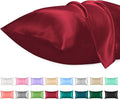 Lirex Satin Pillowcase for Hair and Skin, Super Soft and Cooling Similar to Silk, 2 Pack Queen Size 20"X 30" Pillow Cases with Envelope Closure, Gifts for Women Men, Wine Red