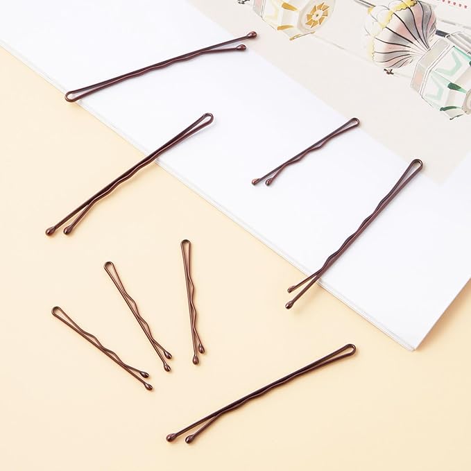 200 Pcs Brown Wave-Shaped Bobby Pins Mix Metal Hair Pins Hair Accessories for Women Stylists Hair Sticks Girl