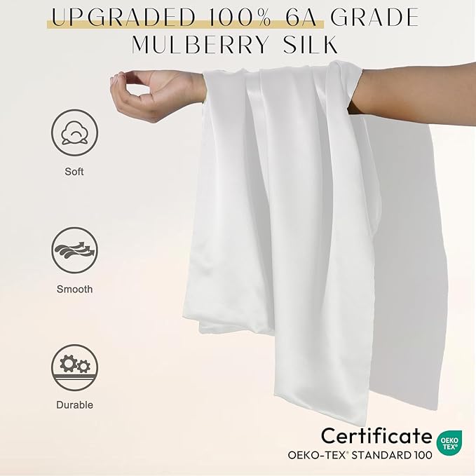 ZIMASILK Upgraded 100% Pure Natural Undyed Mulberry Silk Pillowcase for Hair and Skin Pillow Cases with Hidden Zipper, More Soft & Durable Grade 6A Silk, Gift Box 1Pc (Standard 20"x26", Ivory)