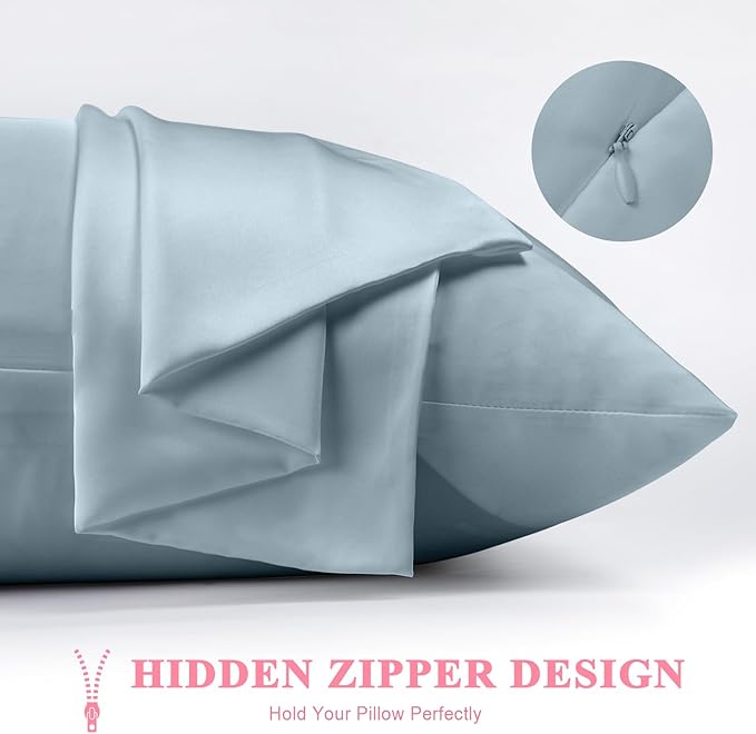 100% Silk Pillowcase 2 Pack for Hair and Skin, Both Sides 23 Momme Grade 6A+ Mulberry Silk Pillowcases with Hidden Zipper, Soft&Smooth Cooling Pillow Cases (Ash Blue, Standard 20×26)