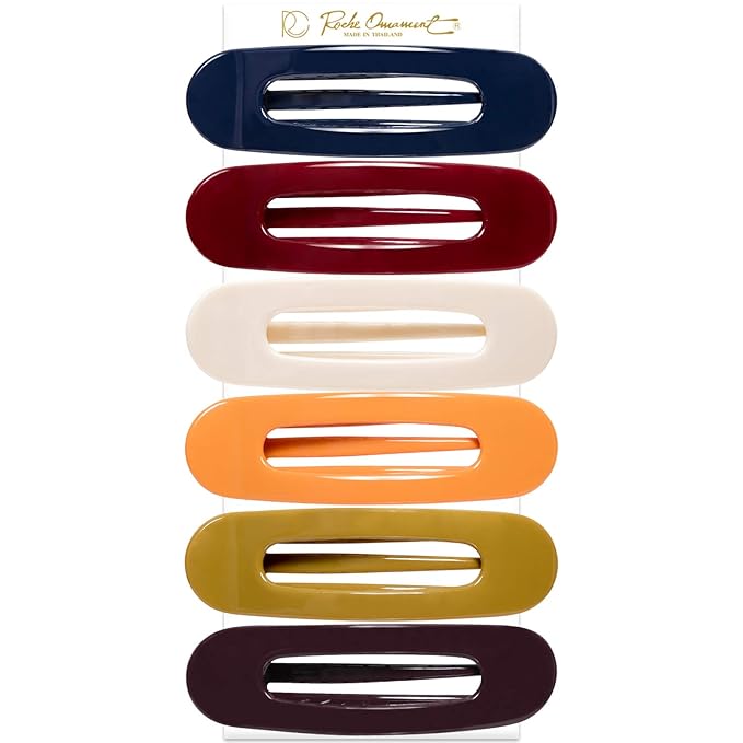 RC ROCHE 6 Pcs Flat Claw Hair Clips for Women Lay Down Barrettes No Crease Side Slide Thick Long Hair Duckbill French Against Head Jaw Claw Styling Clamp, Medium Classic