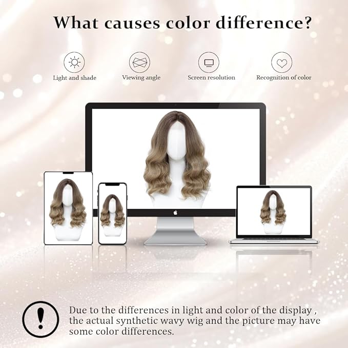 Ombre Blonde Wig for Women, 18 Inch Middle Part Wavy Curly Wigs Synthetic Heat Resistant Soft deep wave Wig for Women Daily Use (Ombre Blonde, 18 Inch)