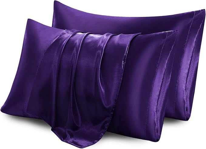 Aormenzy Satin Pillow Cases for Women Standard Size Set of 2, Purple Satin Pillowcase for Hair with Envelope Closure Silky Pillow Covers Wrinkle, Fade Resistant (20x26 Inches)