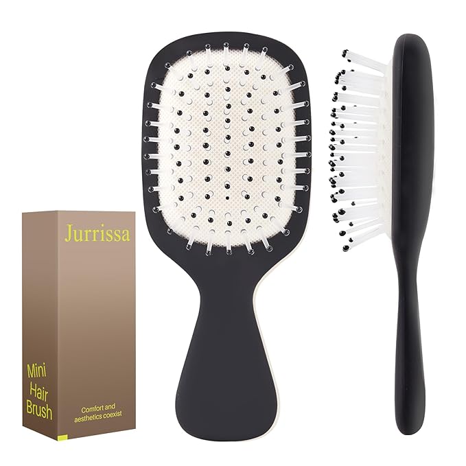 Mini Hair Bursh for Women Men and Kids, Protable Travel Size Hair Brush for Pockets Purses, Mini Detangler Brush for All Hair Types, Small Paddle Brush for Detangling (1 Pack-Black)
