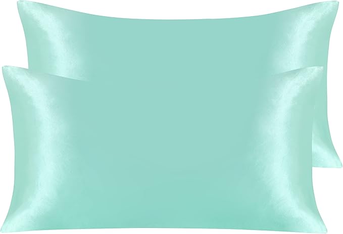 NTBAY 2 Pack Satin King Pillowcases for Hair and Skin, Luxurious and Silky Pillow Cases with Envelope Closure, 20x36 Inches, Light Blue