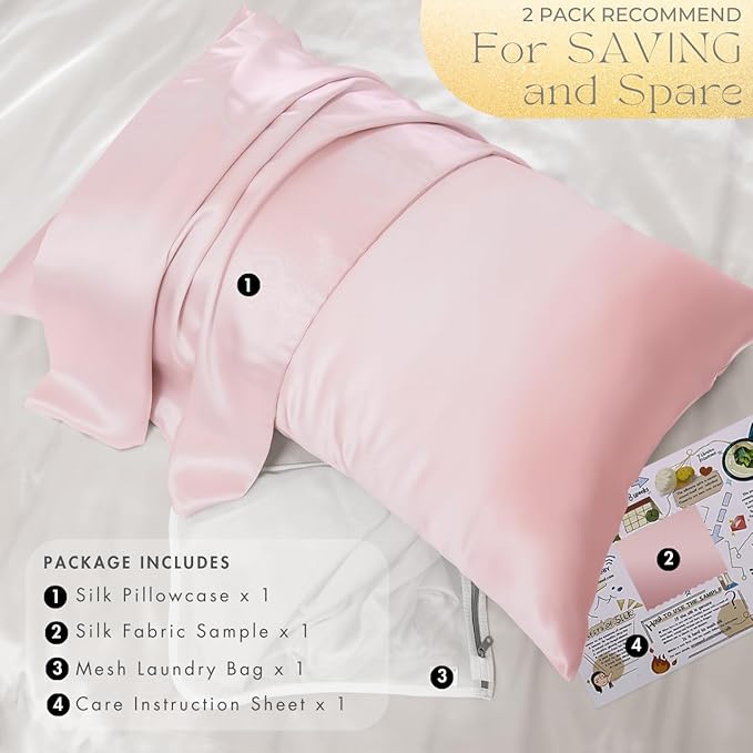 PROMEED 23 Momme Grade 6A+ Pink Silk Pillowcase with Zipper, Premium Mulberry Silk Pillow Cases for Women Hair, Natural Silk Anti Acne Pillowcase (King 20"x36", Pink)