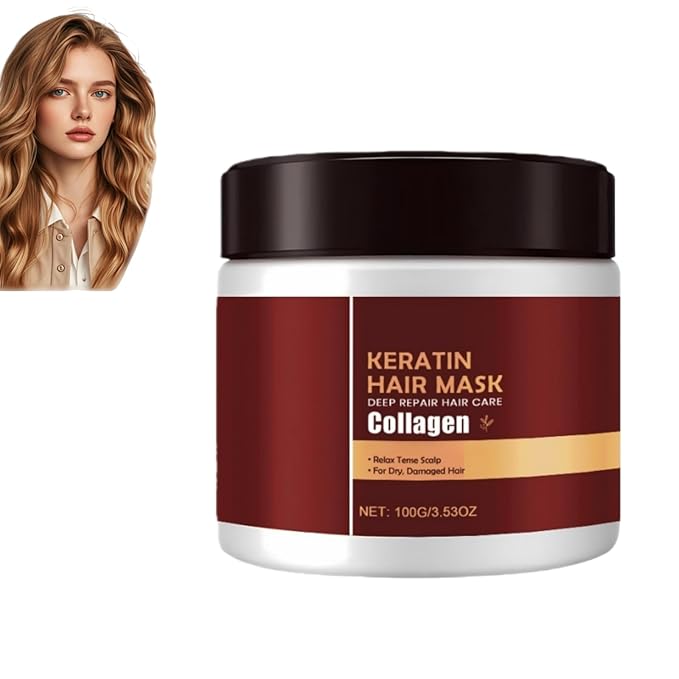Keratin & Collagen Hair Mask for Dry Damaged Hair - Deep Repair Treatment with Hydrolyzed Keratin, Frizz Control & Split Ends Repair, Moisturizing Hair Care, 3.53 oz (1, pcs)