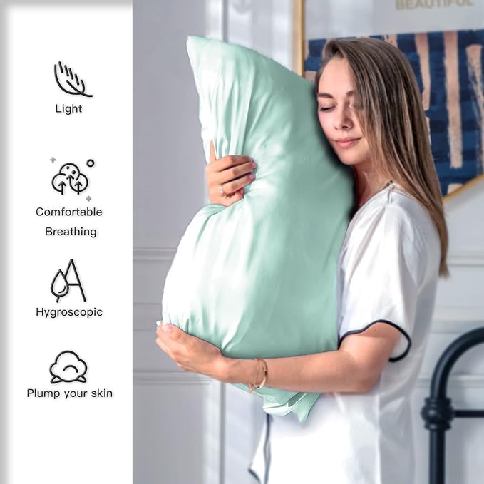 Silk Pillowcase for Hair and Skin,Soft,Breathable and Sliky Standard Size Pillow Cases Set of 2,Both Sides Natural Mulberry Silk Pillowcases with Hidden Zipper(Standard Size 20"X 26",2pcs)