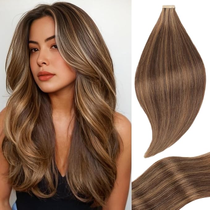 Human Hair Tape in Extensions, Darkest Brown to Medium Brown Extensions Real Human Hair 14 Inch 20pcs Remy Straight Tape ins Invisible Tape in Hair Extensions Human Hair (P2/10#,14 Inch)