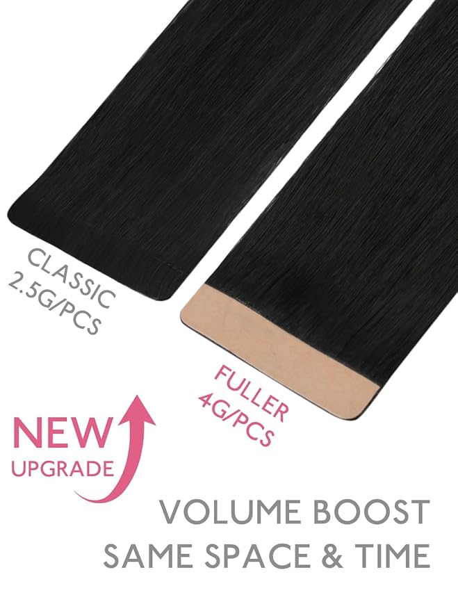 WENNALIFE Fuller Tape in Hair Extensions Human Hair, 20 inch 20pcs 80g Jet Black Remy Hair Straight Tape in Extensions Thicker Skin Weft Tape Ins Extensiones De Cabello Humano