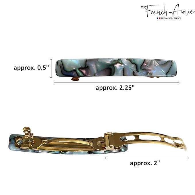 French Amie Small 2 1/4 Inches Celluloid Handmade Golden Brown, Tokyo, Onyx, Opera, Pearl Black, Ivory, Finish Automatic Hair Clip Hair Barrette (Gray Magma)
