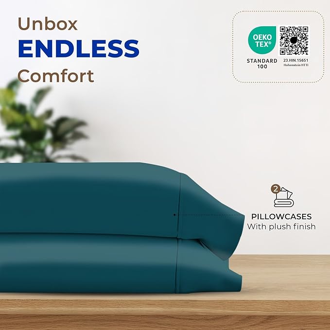 THREAD SPREAD 100% Egyptian Cotton Pillow Cases - 1000 Thread Count Pillow Cases Queen/Standard Size Set of 2, Soft & Breathable Extra Long Staple Sateen Weave Cotton Pillow Covers for Bed - Teal