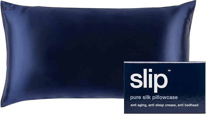 slip King Pure Silk Pillow Case - 100% Pure 22 Momme Mulberry Silk- King Size Standard Pillow Case - Anti-BedHead, Anti-Sleep Crease, Navy (20" x 36")