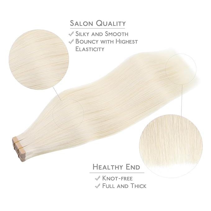 WENNALIFE Tape in Hair Extensions Human Hair, 20pcs 50g 20 inch White Blonde Remy Hair Extensions Straight Human Hair Tape in Extensions Skin Weft Tape Extensions Human Hair