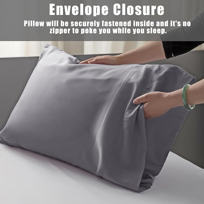 TELUS Dark Grey Pillow Cases King Size 2 Pack, Bamboo Rayon Cooling Pillowcases with Envelope Closure, Cool Breathable Pillow Cover for Hot Sleepers & Night Sweats, 20x40 inch