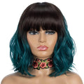 NOBLE Synthetic Curly Bob Wig With Bangs Short Bob Wigs Ombre Brown To Green Color Women's Shoulder Length Wigs Curly Wavy Wig Heat Resistant Colorful Daily Party Wig.
