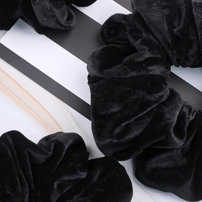 IVARYSS Extra Large Scrunchies for Women's Thick Hair, Premium Velvet Soft Jumbo Scrunchy, XL 6 inch Big Elastic Band Hair Accessories, 4 Pack, Black
