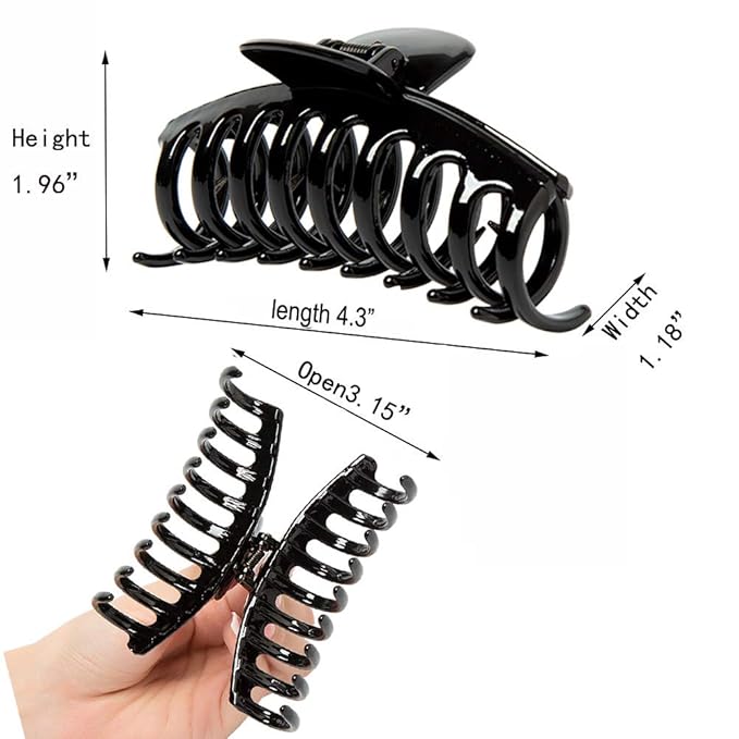 Black Claw Clips for Thick/Fine/Thin Hair,Strong holding teeth interlocking Women Large Jaw Clips neutral 3 Count In set basic hair accessories (black hair clips)