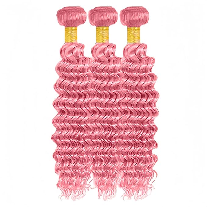 Pink Human Hair Bundles Pink Deep Wave Bundles 24 26 28 Inch Niegmeag Peruvian Virgin Remy Hair Extensions Double Weft Soft and Skily Hair Weave
