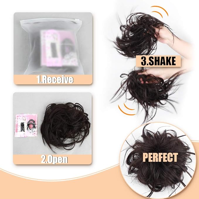HMD Tousled Updo Messy Bun Hair Piece Hair Extension Ponytail With Elastic Rubber Band Updo Extensions Hairpiece Synthetic Hair Extensions Scrunchies Ponytail Hairpieces for Women(Natural Black 2#)
