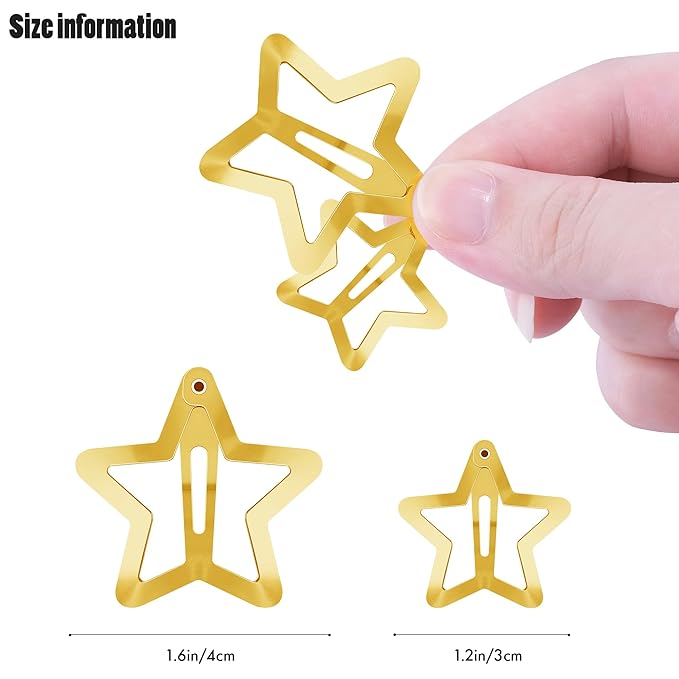 Star Hair Clips 2000s Y2K Gold Star Hair Accessories Snap Hair Barrettes Non Slip Metal Hair Clips for Girls Women -30 PCS 1.18", 1.57"