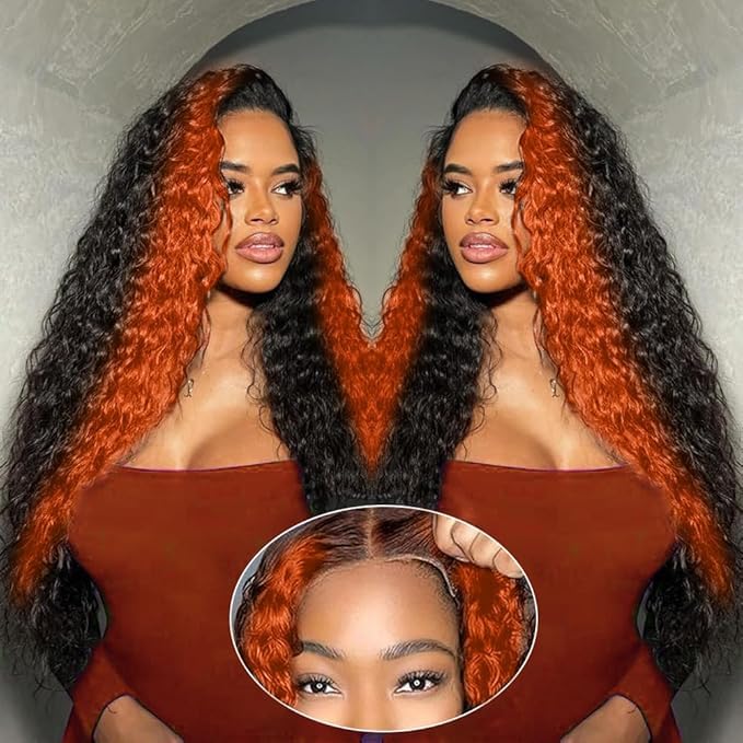 250 Density Curly Lace Front Wigs Human Hair Pre Plucked Hairline Glueless Wig 13x6 HD Lace Frontal Wigs for Women Ginger Orange Colored Ombre Wig Brazilian Virgin Hair 26inch